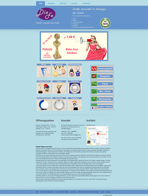 Ein Screenshot der alten Website Pokale Wimpel DieFe.