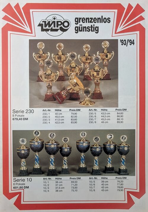 Ein alter Produktkatalog der Firma WiPo Pokale.