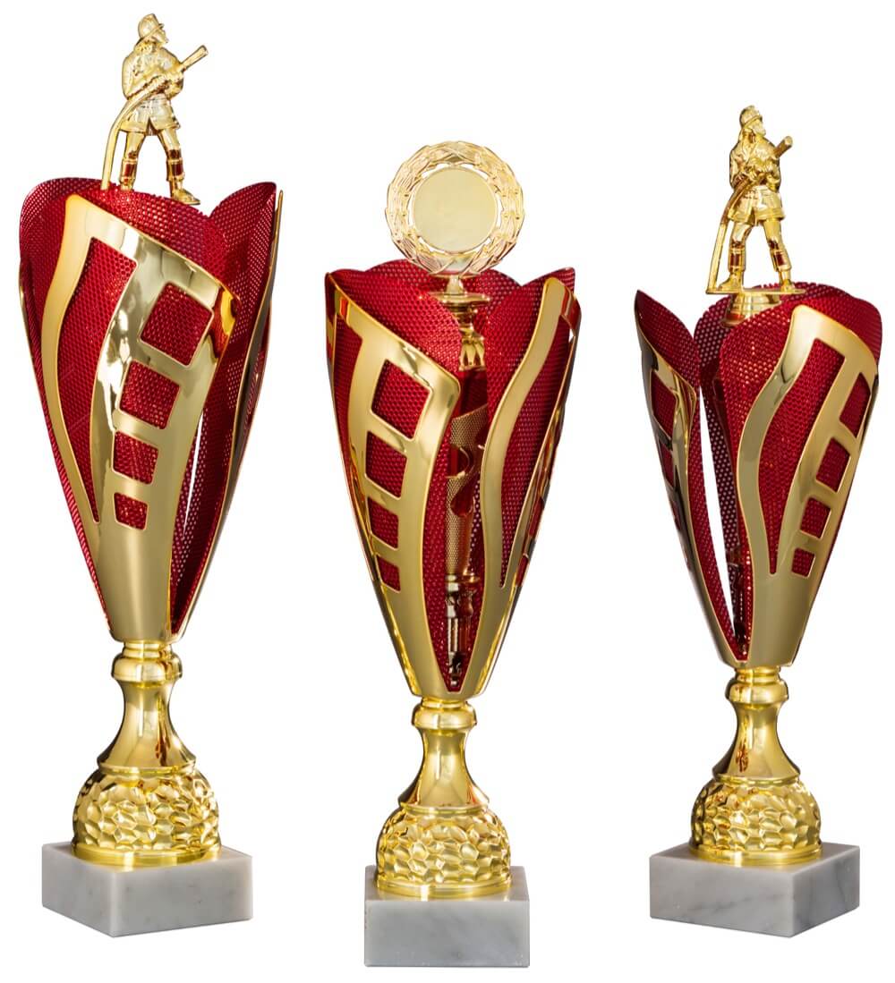 Pokal mit Schraubfigur und rotem Design