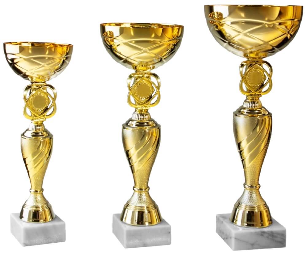 Goldfarbener Pokal mit schalenförmigem Kelch und verdrehtem Fuß