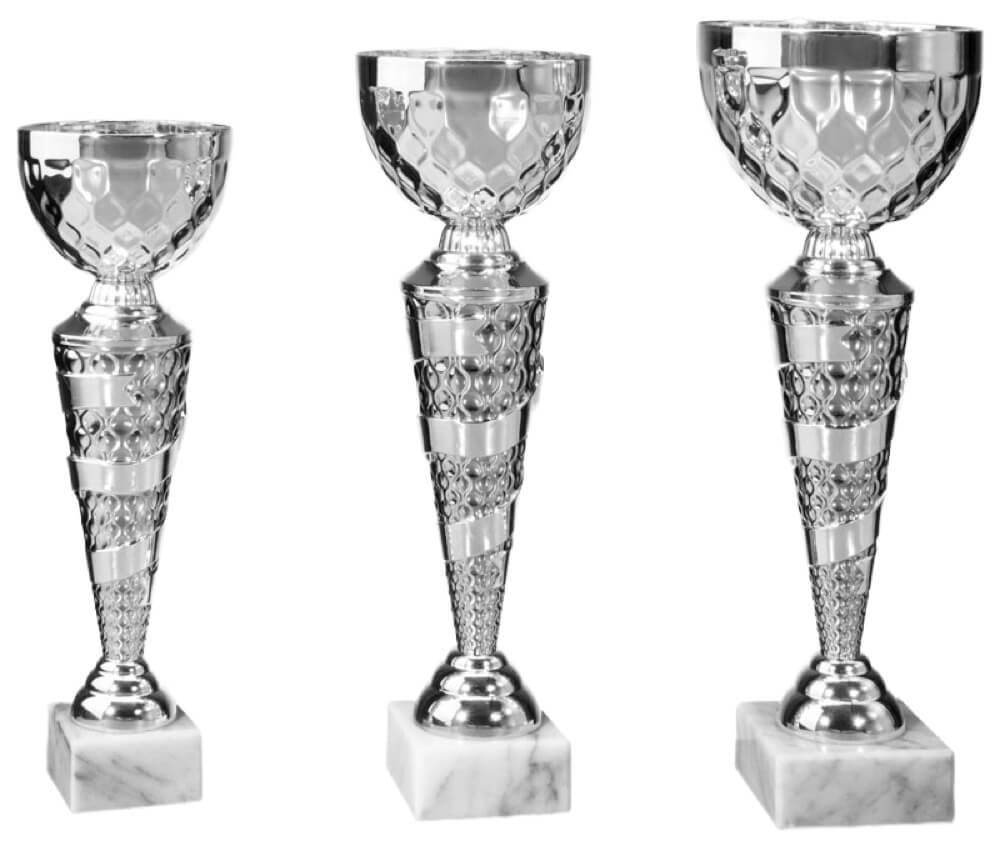 Silberfarbener Henkelpokal mit strukturiertem Fuß