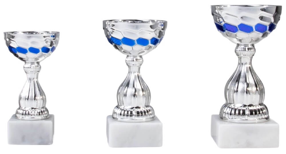 Moderner Pokal mit blau-silberner Farbgebung
