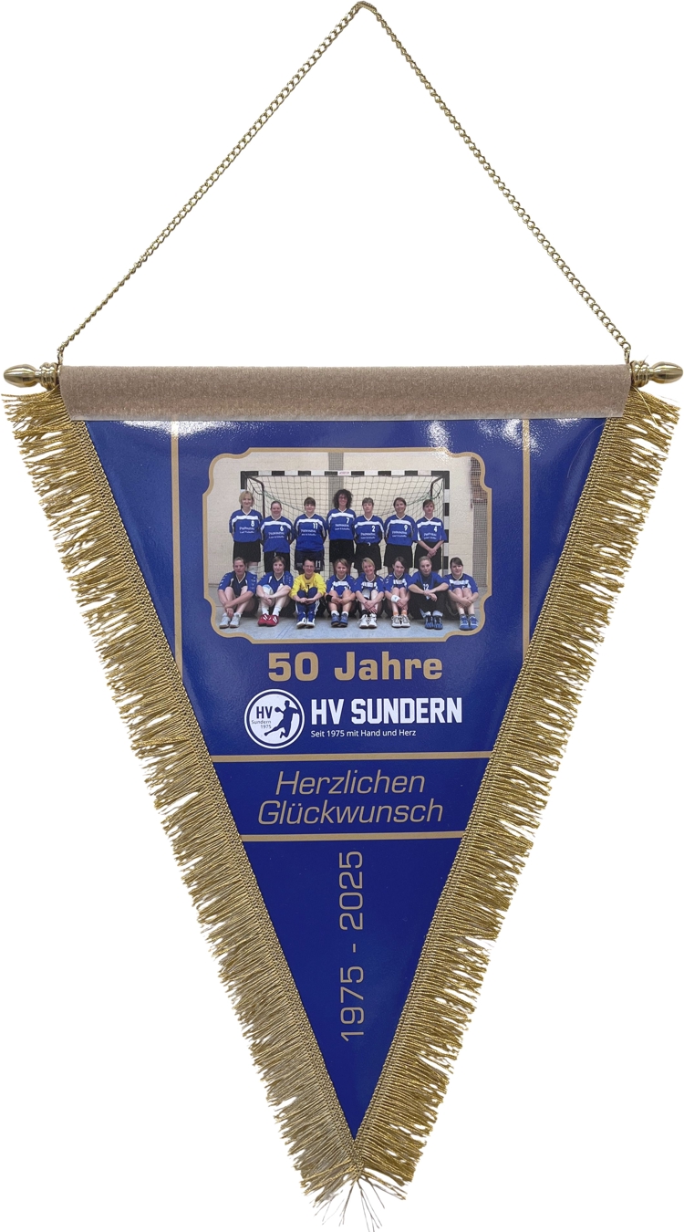 Wimpel mit Fransen und Kettenaufhängung + 2x Knöpfe