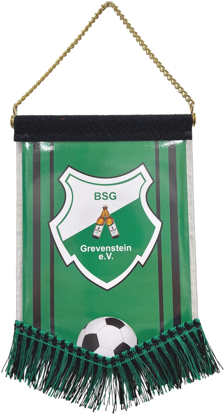 Wimpel mit Fransen (unten) und Kettenaufhängung