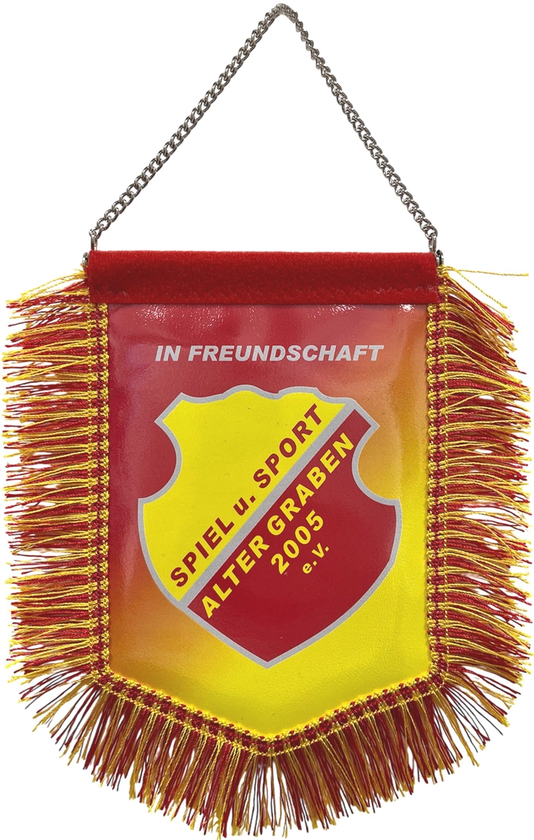 Wimpel mit Fransen und Kettenaufhängung